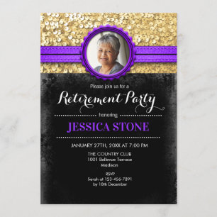 Invitation Retraite photo - Noir d'or violet
