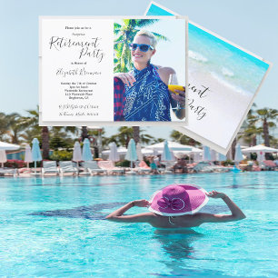 Invitation Retraite Photo Plage Bleu Typographie moderne