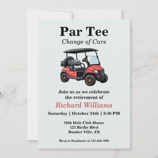 Invitation Retraite Red Golf Panier Par Tee Thème (Devant)