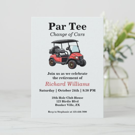 Invitation Retraite Red Golf Panier Par Tee Thème (Debout devant)