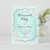 Invitation Retraite - Roses blanches en argent turquoise (Debout devant)