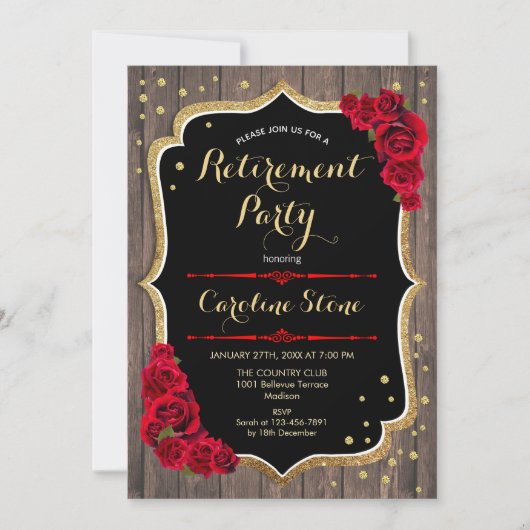 Invitation Retraite - Roses Rustiques Rouges Bois (Devant)