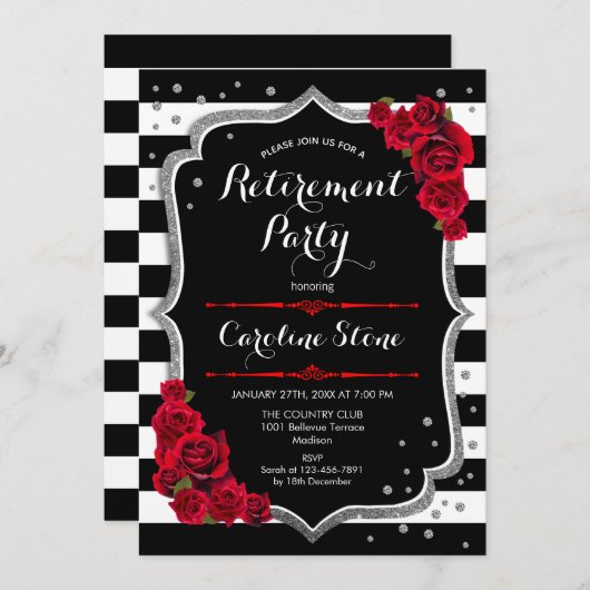 Invitation Retraite - Rouge noir blanc rayures