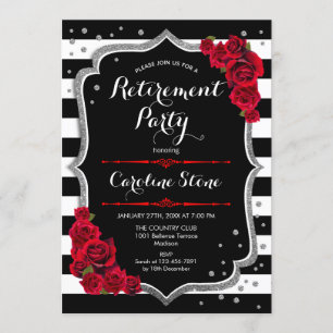 Invitation Retraite - Rouge noir blanc rayures