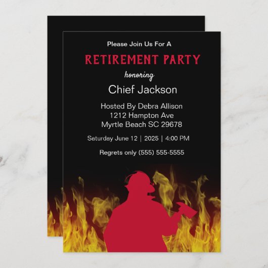 Invitation Retraite Silhouette du pompier moderne (Devant / Derrière)