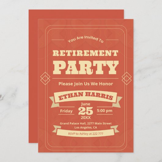 Invitation Retraite simple Art Déco (Devant / Derrière)