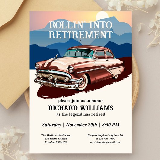 Invitation Retraite Voyage Retro classique thème de voiture