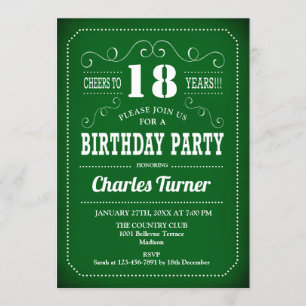 Invitation Retro 18e fête d'anniversaire - Vert Blanc