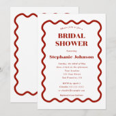 Invitation Retro 1950 arête vague Fête des mariées rouge fonc (Devant / Derrière)