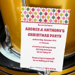 Invitation Retro 1970 Motif fête de Noël personnalisée<br><div class="desc">Ces invitations de fête personnalisés sont parfaits pour les fêtes de Noël et autres événements spéciaux. Ils sont dotés d'un motif géométrique d'inspiration des années 1970,  amusant et festif,  en rouge,  vert citron,  rose,  orange et vert foncé,  avec tous les détails de votre soirée dans un texte rouge coordonné.</div>