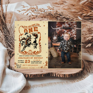 Invitation Retro 1st Rodeo Western Cowboy photo d'anniversair