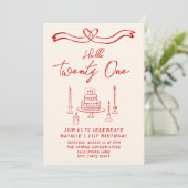 Invitation Retro 21st Gâteau Hello Twenty One Photo Anniversa (Debout devant)