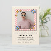 Invitation Retro 24e anniversaire Photo Blue Flora (Debout devant)