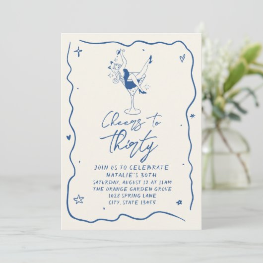Invitation Retro 30th Cheers To Thirty Coastal Birthday Party (Debout devant)