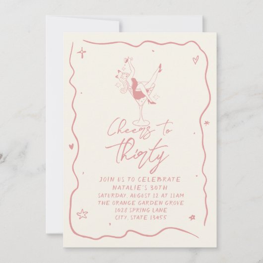 Invitation Retro 30th Cheers To Thirty Pink Birthday Party (Devant)