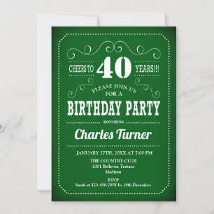 Invitation Retro 40th Birthday Party - Vert blanc