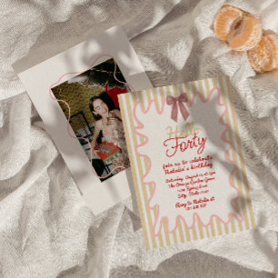 Invitation Retro 40th Hand Peint Bonjour Quarante Photo Anniv