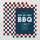 Invitation Retro 4th of July BBQ Party Checkered  (Devant / Derrière)