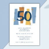 Invitation Retro 50e Anniversaire Milieu de siècle moderne Bl