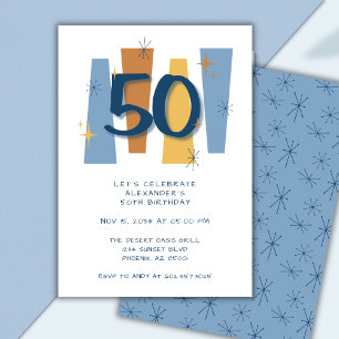 Invitation Retro 50e Anniversaire Milieu de siècle moderne Bl