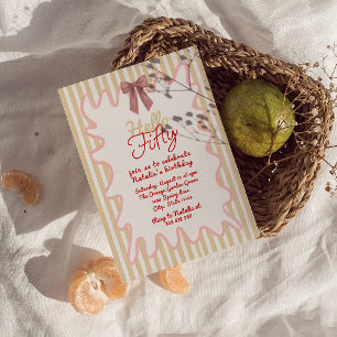 Invitation Retro 50ème Main Peint Bow Bonjour Cinquante Anniv