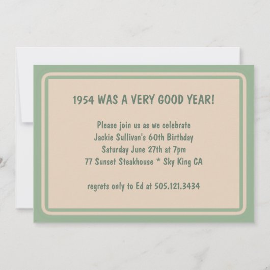 Invitation Retro 60e fête d'anniversaire 1955 Souvenirs d'enf (Dos)