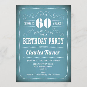 Invitation Retro 60e fête d'anniversaire - Bleu Blanc
