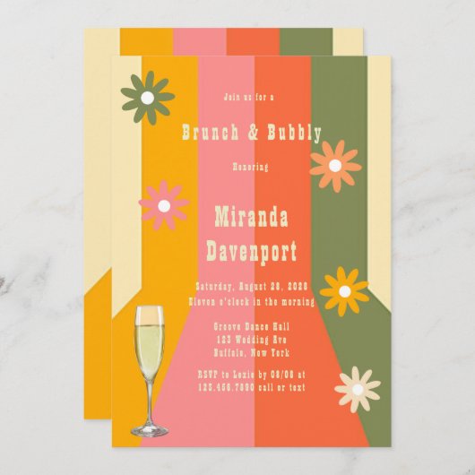 Invitation Retro 60s les années 70 Super Stripes Bridesmaids (Devant / Derrière)