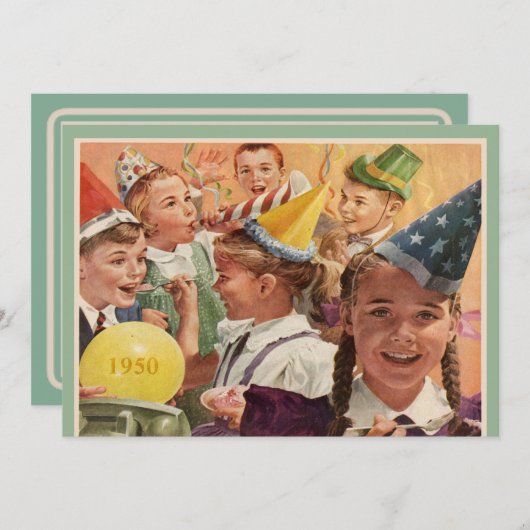 Invitation Retro 65e fête d'anniversaire 1950 souvenirs d'enf (Devant / Derrière)