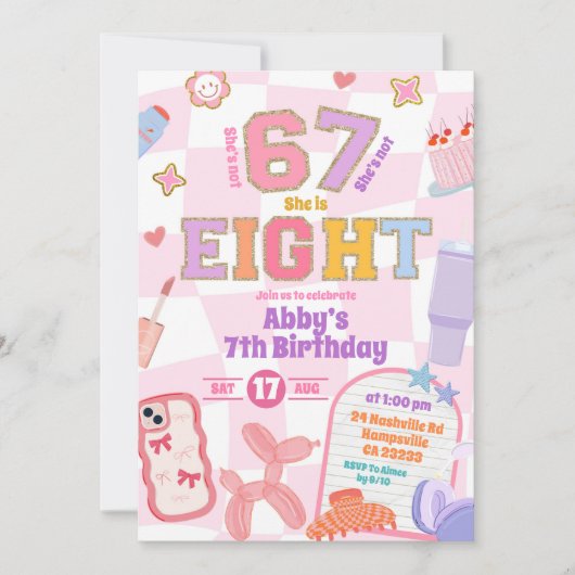 Invitation Retro 67 Aesthetic Girl 8th Birthday Patch Party (Devant)
