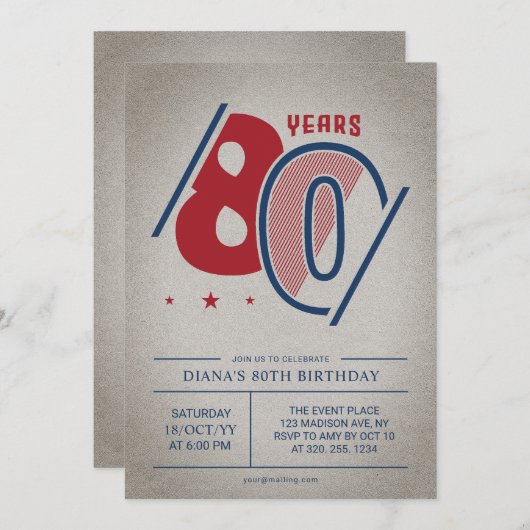 Invitation Retro 80e anniversaire (Devant / Derrière)