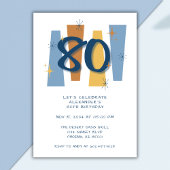 Invitation Retro 80e anniversaire Midsiècle moderne bleu