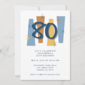 Invitation Retro 80e anniversaire Midsiècle moderne bleu (Devant)