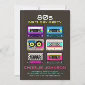 Invitation Retro 80s 90s Funky Neon Cassette Anniversaire (Devant)