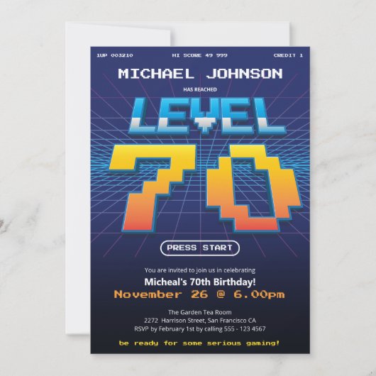 Invitation Retro 80s Drôle 70e fête d'anniversaire (Devant)