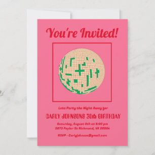 Invitation Retro 80s Hot rose Red Green Disco 30e anniversair