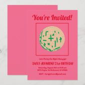 Invitation Rétro 80s Hot rose rouge Green Disco 21e anniversa (Devant / Derrière)