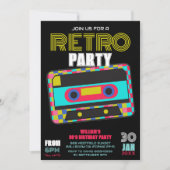 Invitation Retro 80s Neon Cassette Bande Anniversaire Danse (Devant)