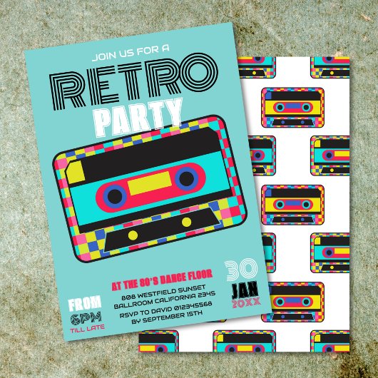 Invitation Retro 80s Neon Cassette Dance Party