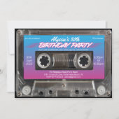 Invitation Retro 80s Neon Pink Blue Mixtape Cassette Party en (Devant)