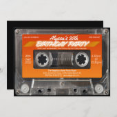 Invitation Retro 80s Orange Mixtape Cassette Party (Devant / Derrière)