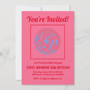 Invitation Retro 80s Pink Blue Disco 30e fête d'anniversaire