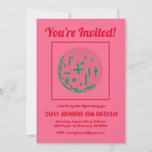 Invitation Retro 80s Pink Green Disco 50e fête d'anniversaire