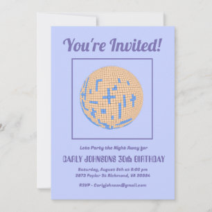 Invitation Rétro 80s Purple Blue Yellow Disco 30e anniversair