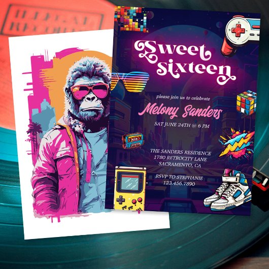 Invitation Retro 80's Sweet 16 fête d'anniversaire