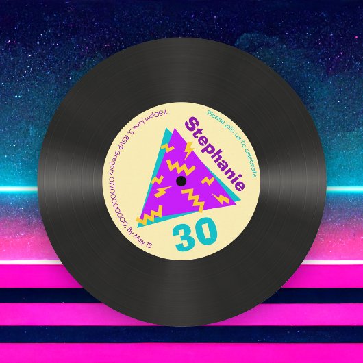 Invitation Retro 80s Thématique 30e Anniversaire Faux Record