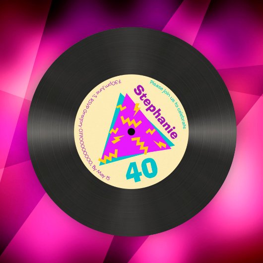 Invitation Retro 80s Thématique 40e Anniversaire Faux Record