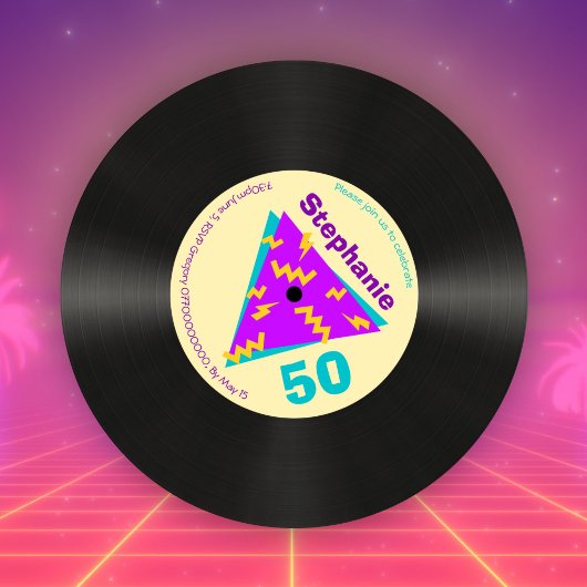 Invitation Retro 80s Thématique 50e Anniversaire Faux Record