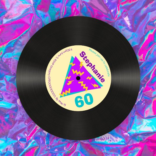 Invitation Retro 80s Thématique 60e Anniversaire Faux Record