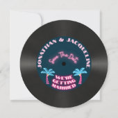 Invitation Retro 80s Tropical Neon Vinyl Enregistrer La Date (Devant)